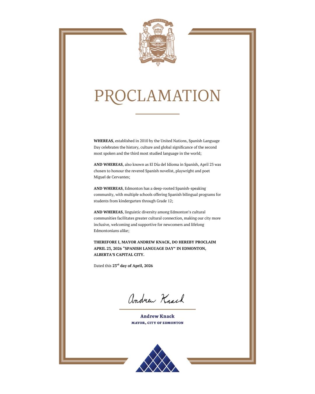 Edmonton Spanish Language Day Proclamation